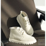 Woman’s demi-season beige sneakers made of natural suede, wide toe